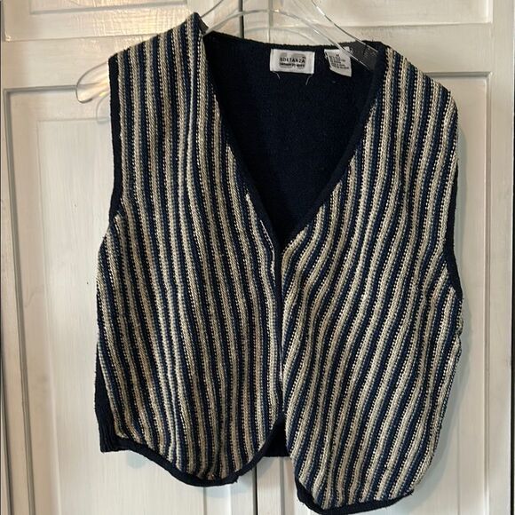 Vintage Silk and Cotton blend Blue and White Sweater Vest - Size M - Picture 1 of 6